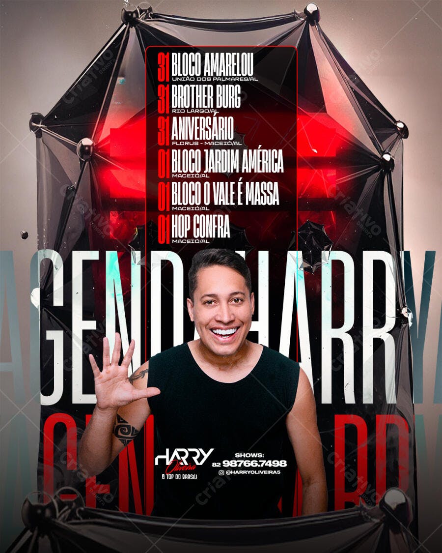 Flyer Agenda de Shows Cantor Harry Oliveira PSD Editável