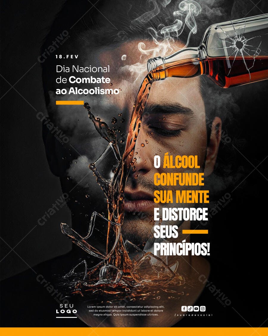Post Social Mídia Dia Nacional Combate Alcoolismo PSD Editável