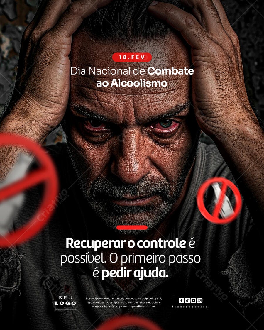 Post Dia Nacional Combate Alcoolismo 18 Fev PSD Editável