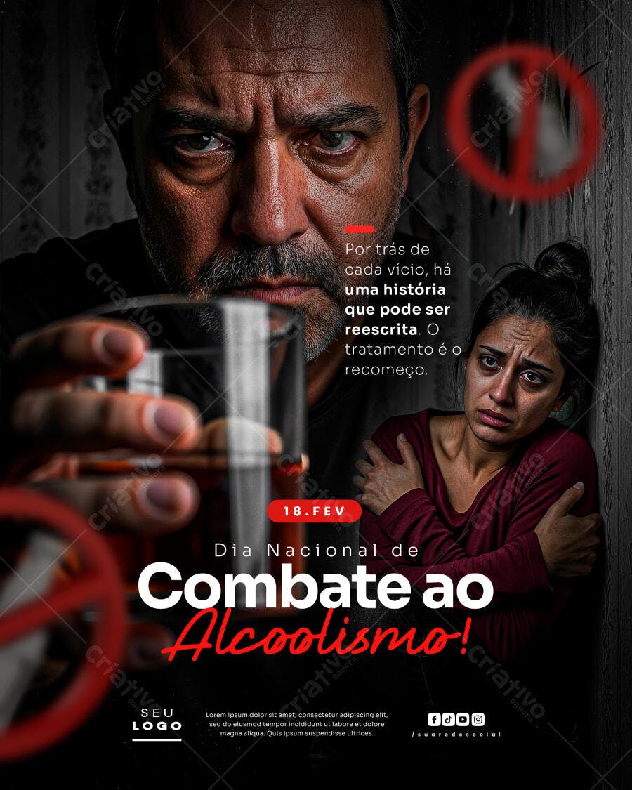 Post Instagram Dia Nacional Combate Alcoolismo PSD Editável
