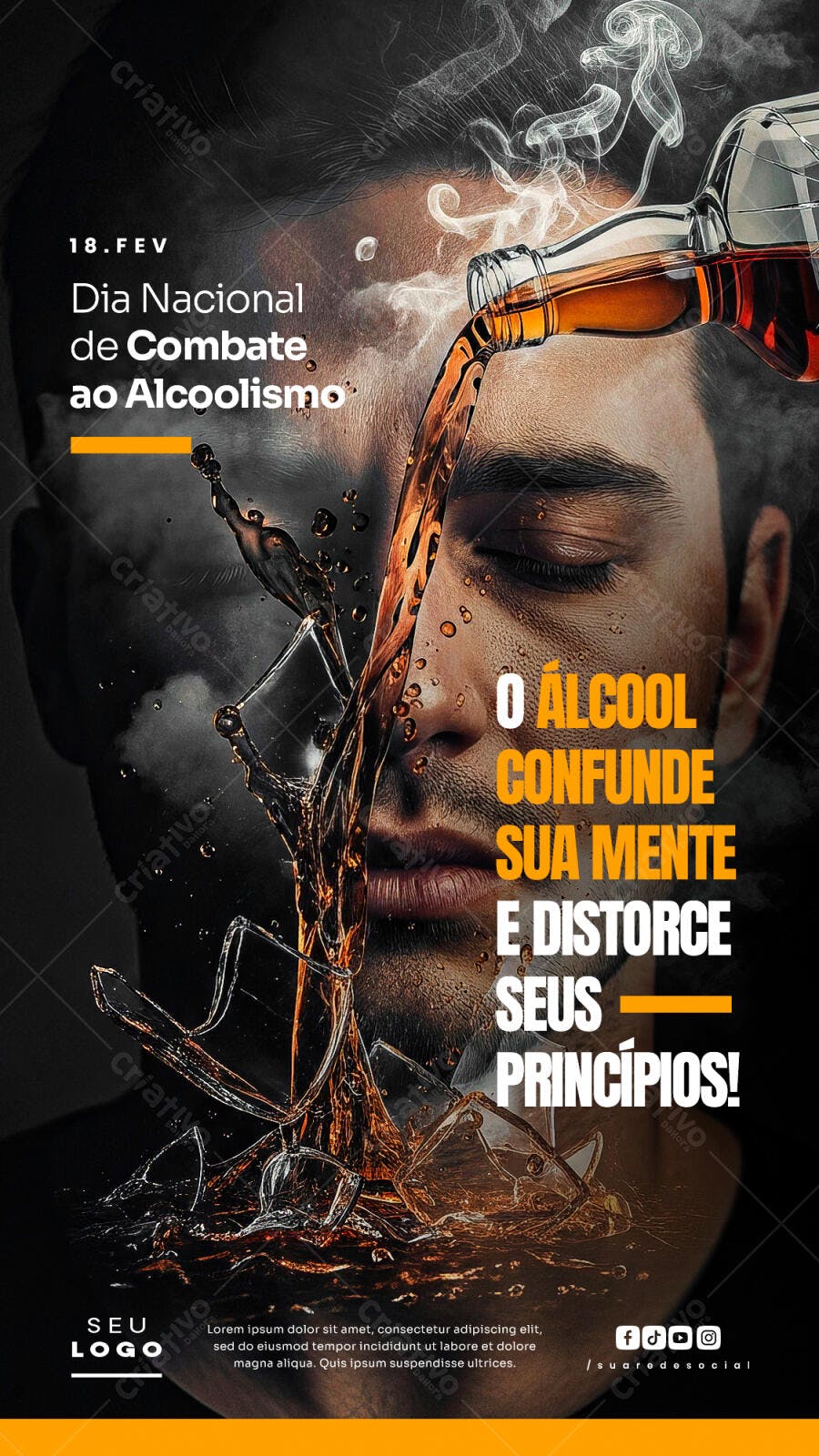 Story Dia Nacional Combate Alcoolismo Fevereiro PSD Editável