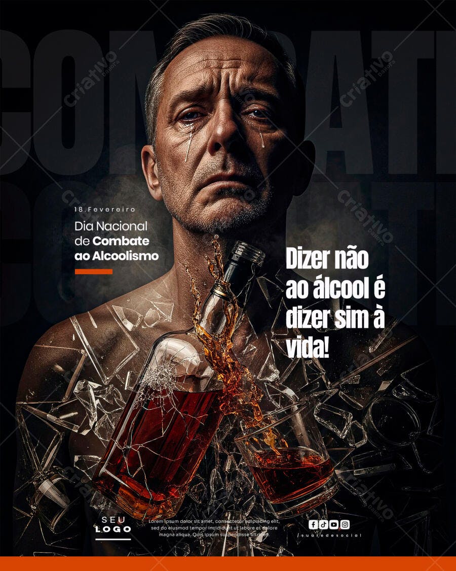 Post Dia Nacional Combate Alcoolismo Fevereiro PSD Editável