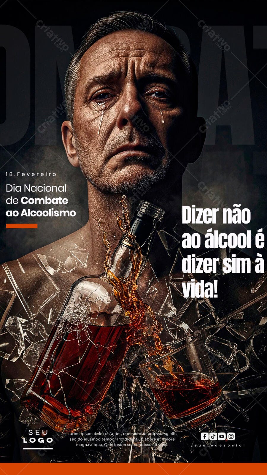 Post Dia Nacional Combate Alcoolismo PSD Editável