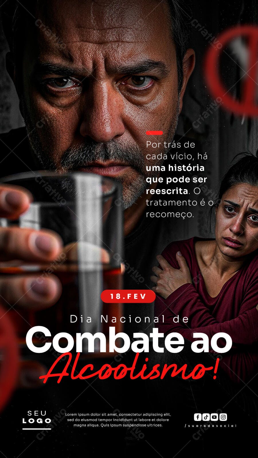Post Instagram Dia Nacional Combate Alcoolismo PSD Editável