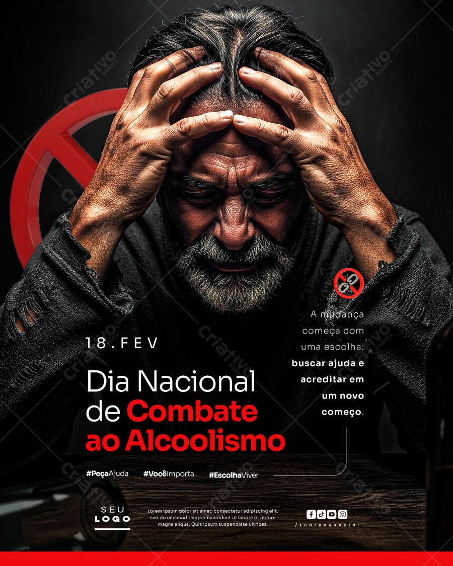 Post Dia Nacional Combate Alcoolismo 18 Fev PSD Editável