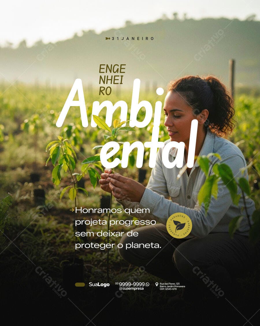 Post Instagram Dia do Engenheiro Ambiental 31 de Janeiro PSD Editável