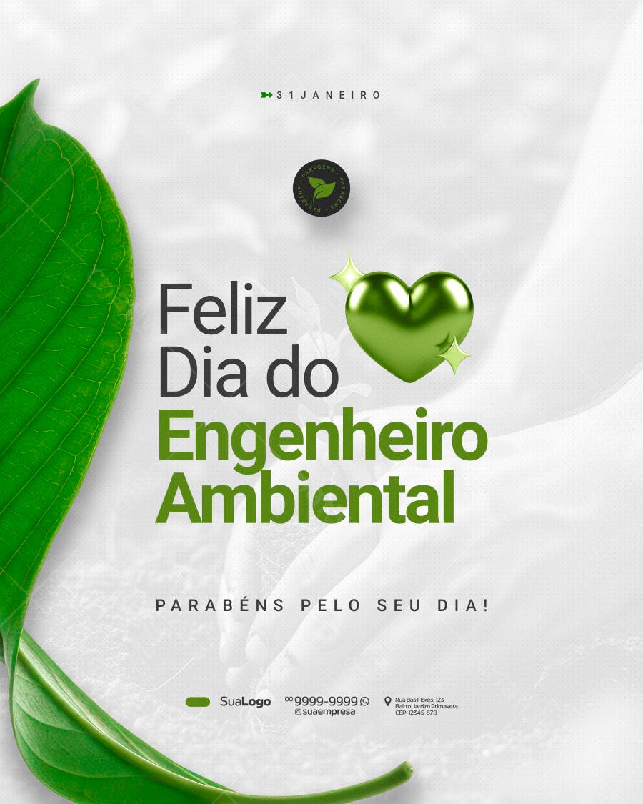 Post Instagram Dia do Engenheiro Ambiental 31 Janeiro PSD Editável