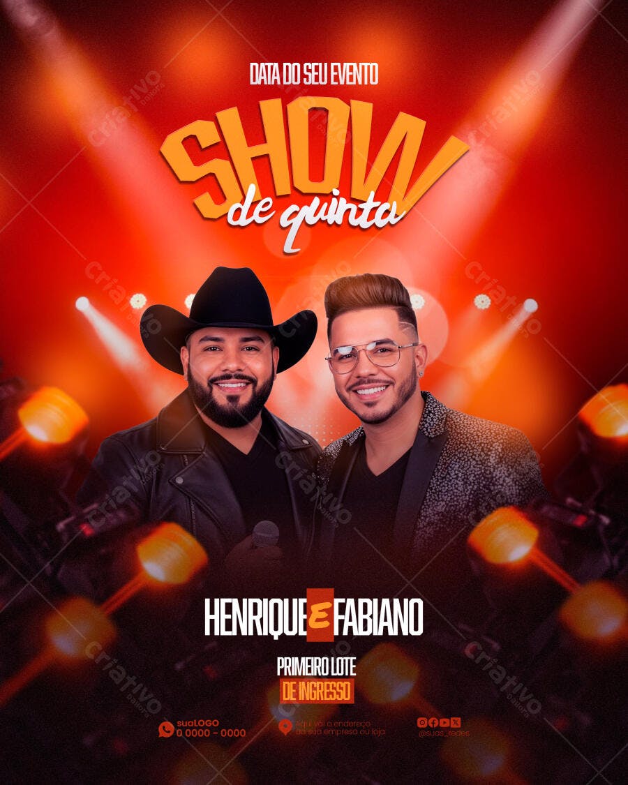Flyer Show de Quinta Sertanejo Henrique e Fabiano PSD Editável