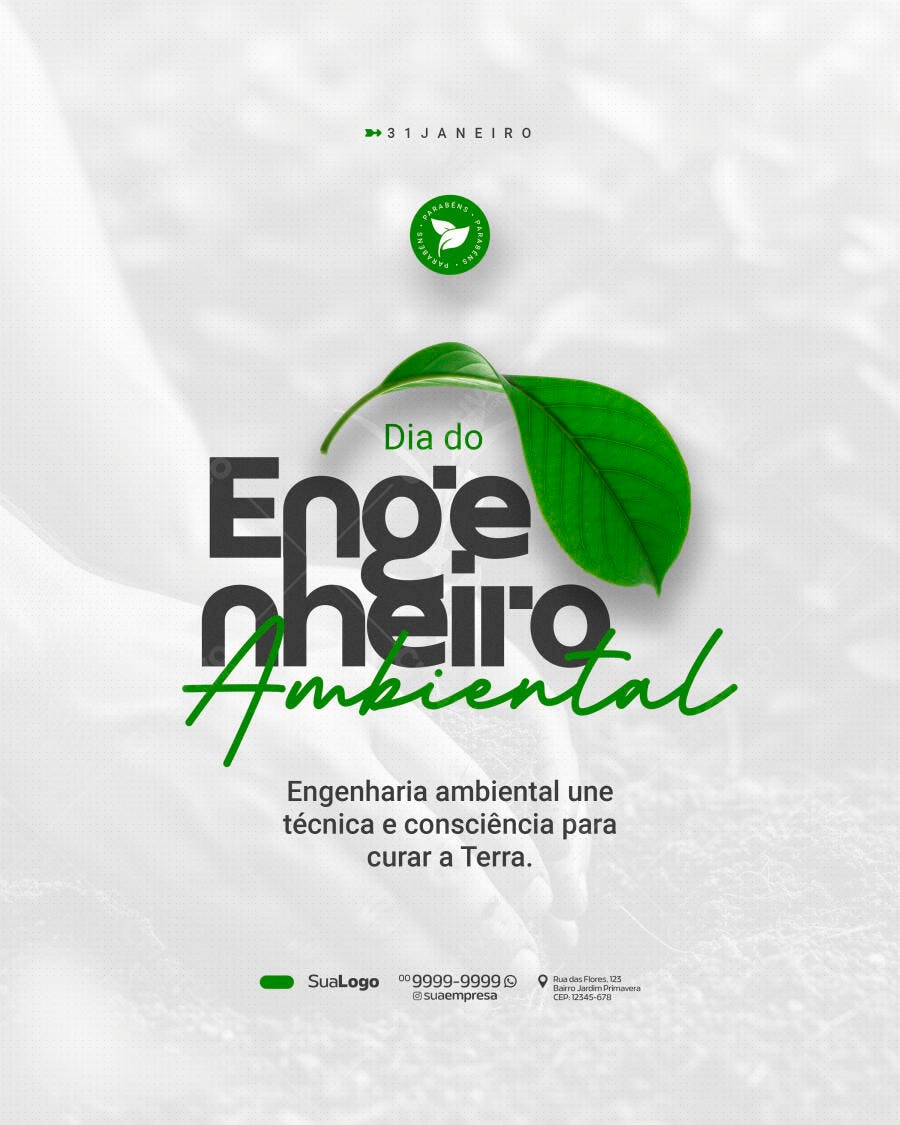Post Dia do Engenheiro Ambiental 31 de Janeiro PSD Editável