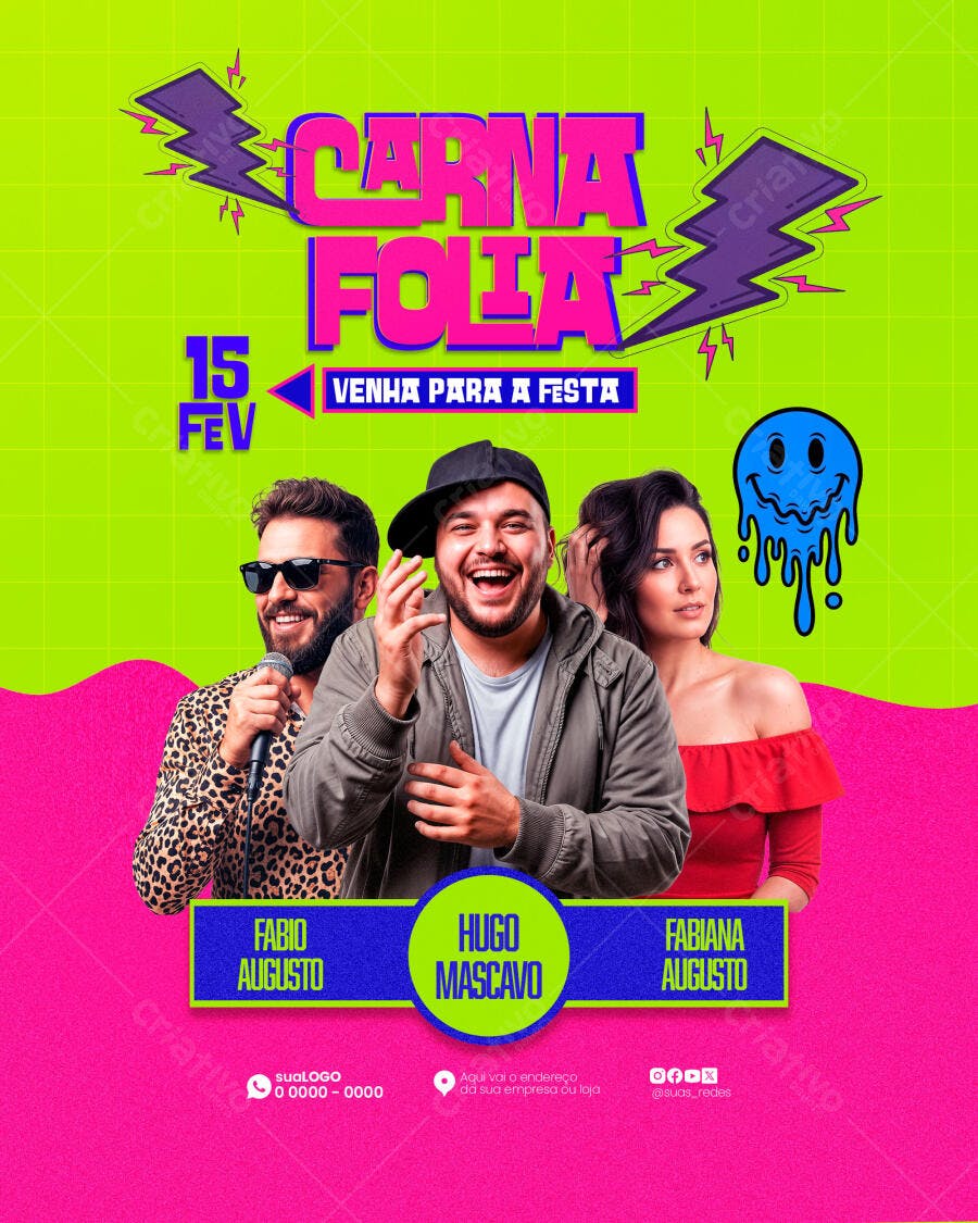 Flyer Carnafolia Carnaval Fevereiro PSD Editável