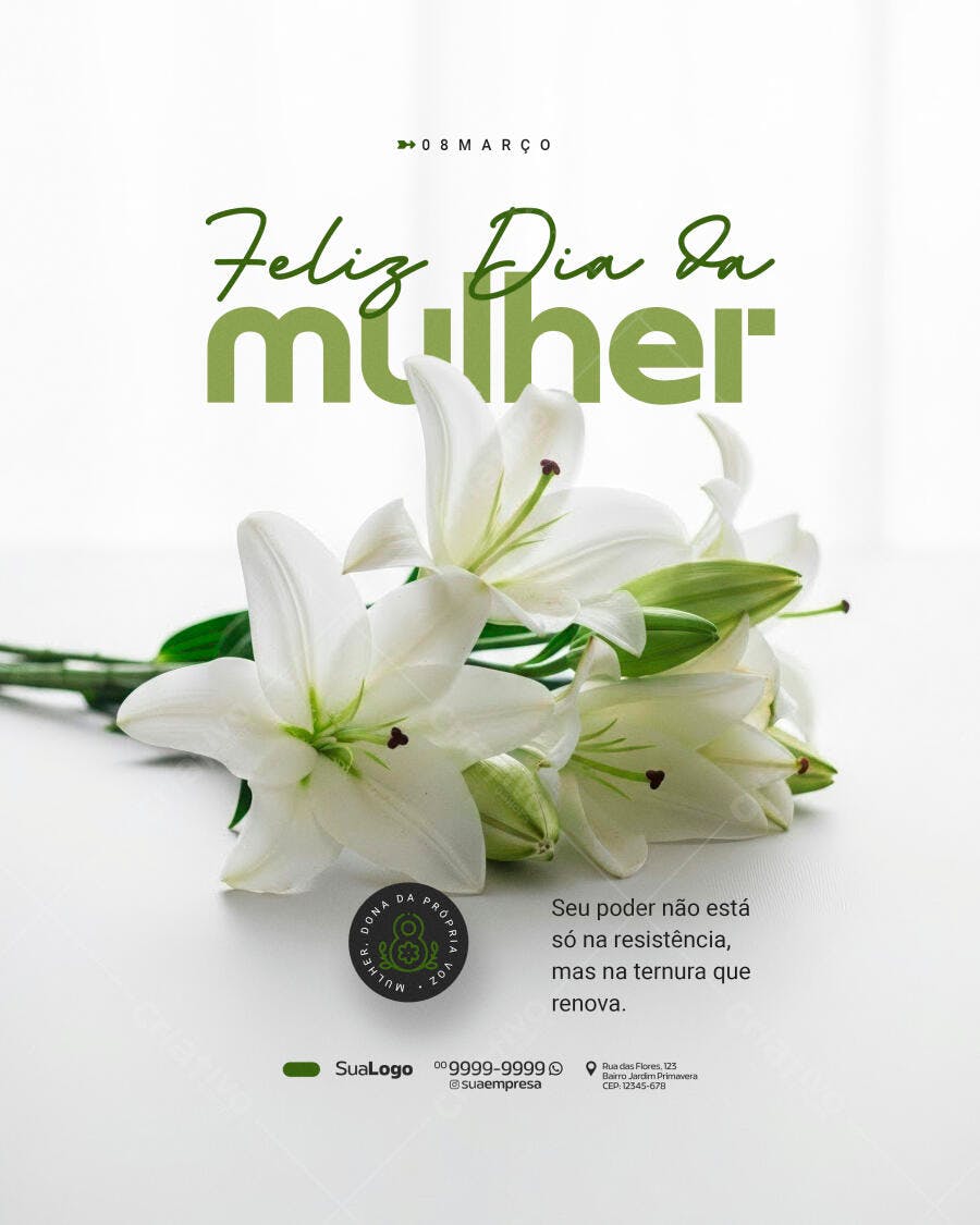 Post Instagram Dia da Mulher 8 de Março Flores PSD Editável
