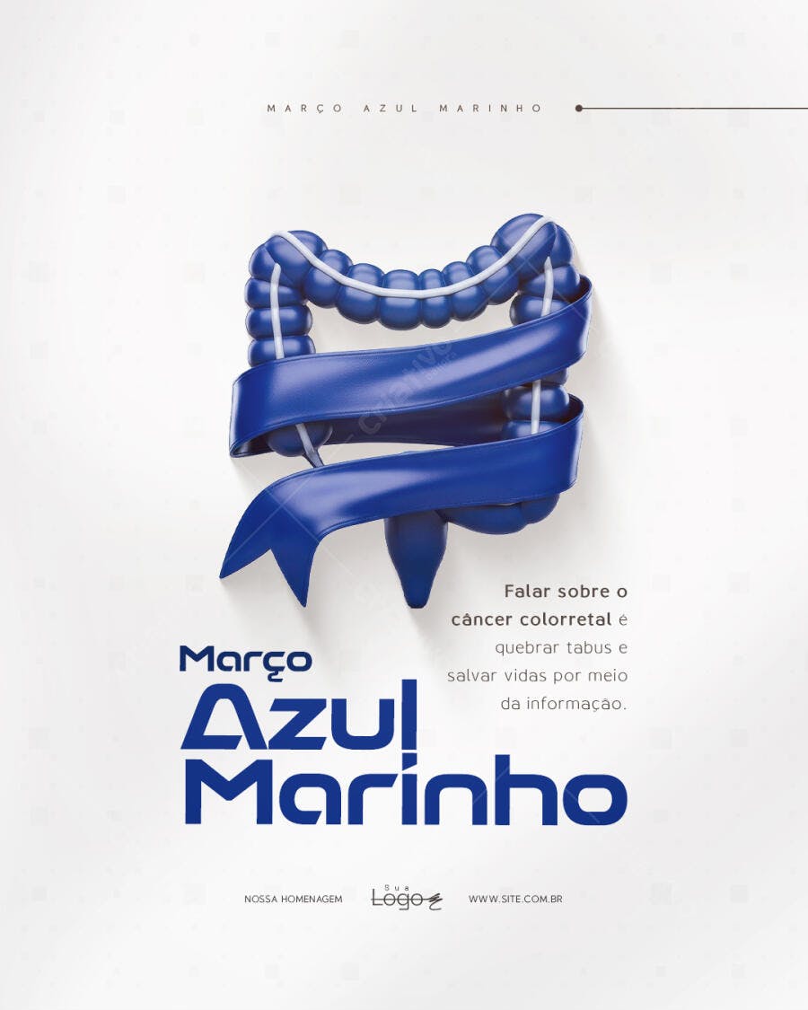 Post Março Azul Marinho Conscientização Câncer Colorretal PSD Editável