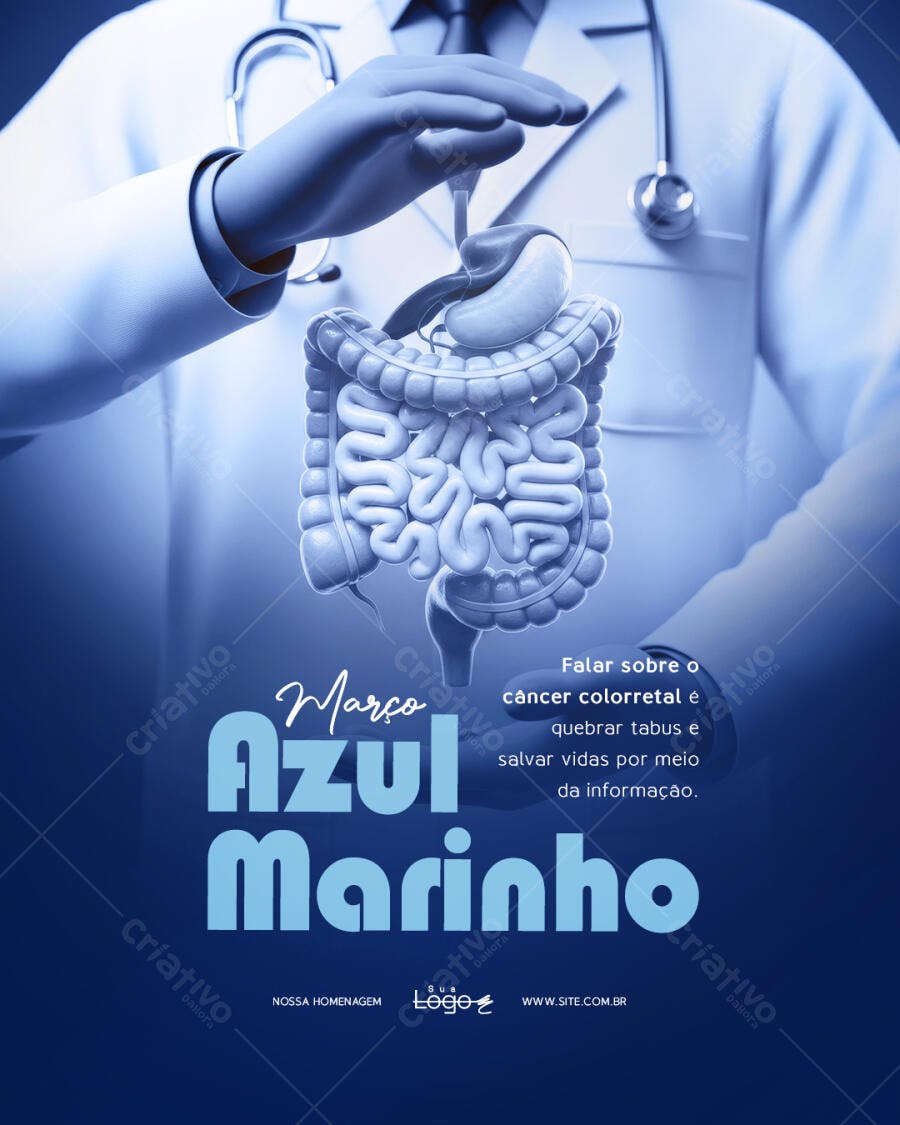 Flyer Março Azul Marinho Conscientização Saúde PSD Editável