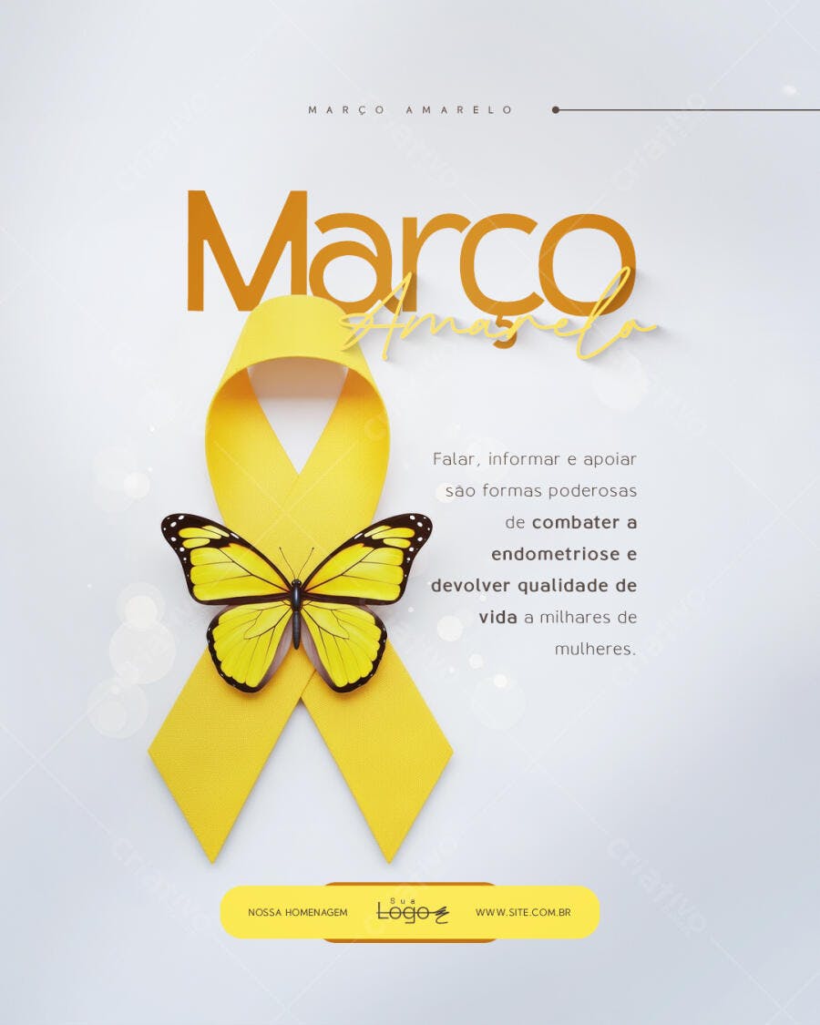 Post Março Amarelo Conscientização Endometriose PSD Editável
