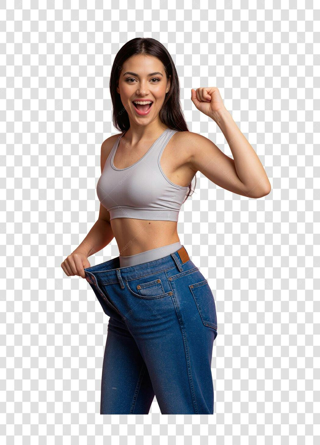 Foto Recortada Mulher Feliz Perda Peso Calça Larga PNG Fundo Transparente