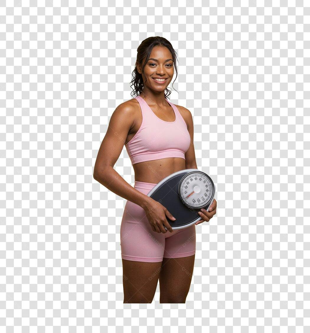 Foto Recortada Mulher Fitness Balança Rosa PNG Fundo Transparente