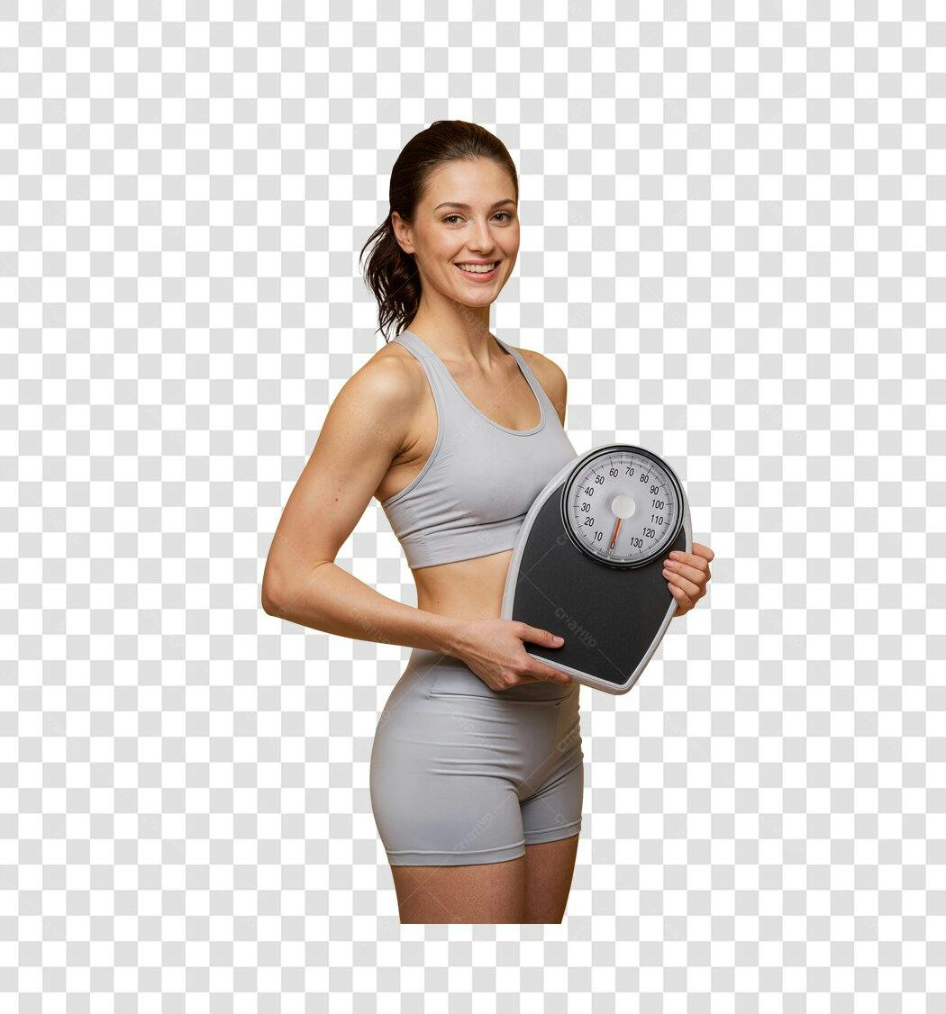 Foto Recortada Mulher Fitness Balança Sorrindo PNG Fundo Transparente