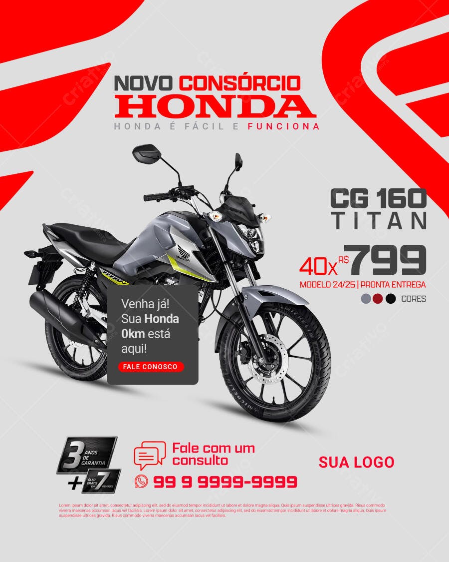 Post Consórcio Honda Moto CG 160 Titan PSD Editável