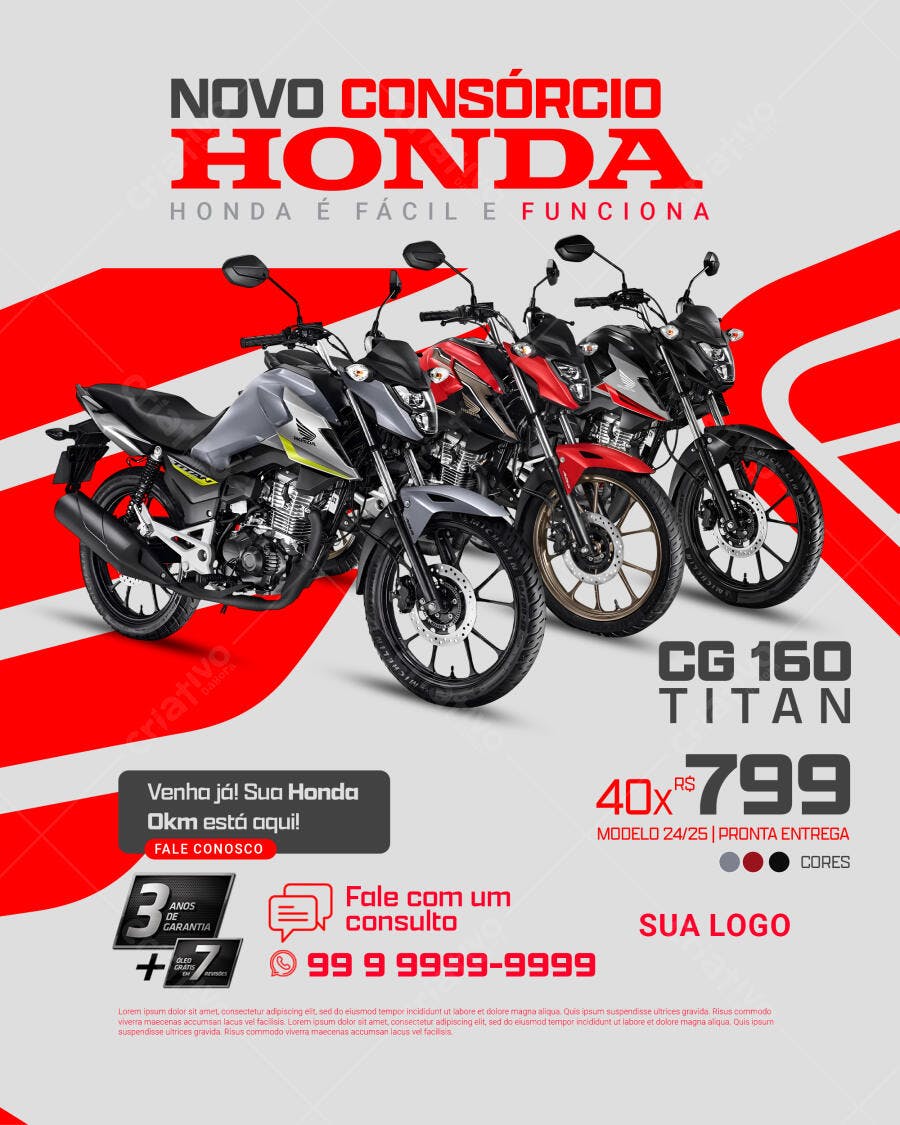 Flyer Consórcio Honda Motos PSD Editável