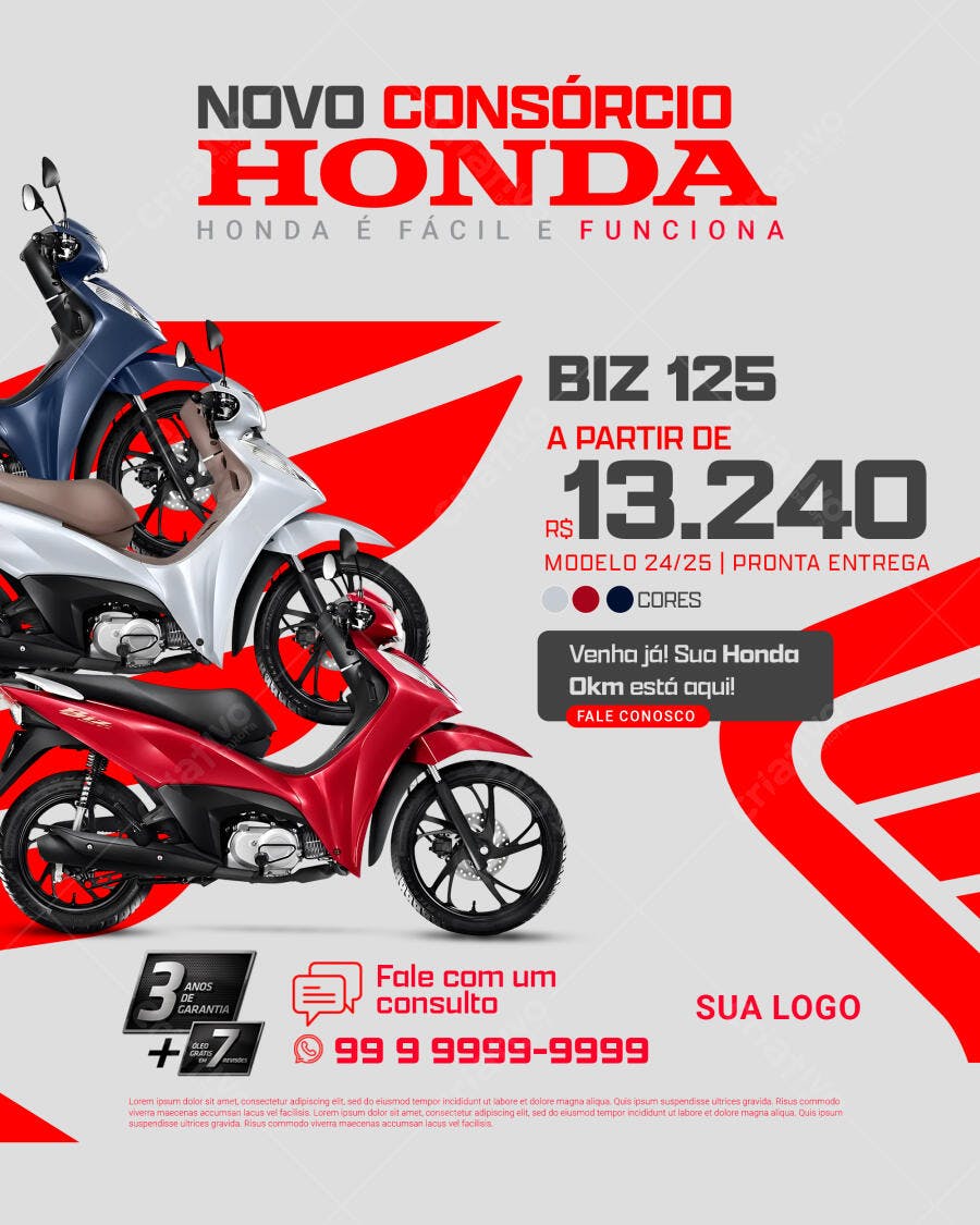 Flyer Consórcio Honda Biz 125 Motos PSD Editável