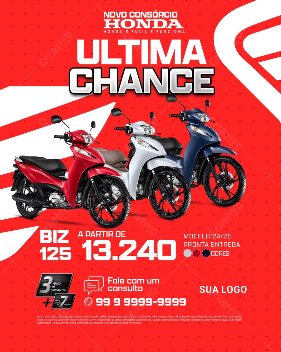 Flyer Consórcio Honda Moto Biz Promoção PSD Editável