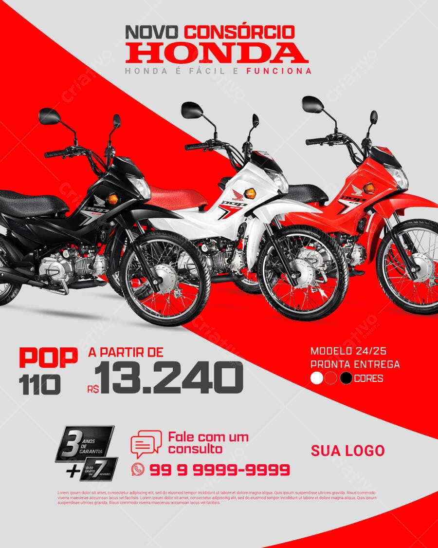 Flyer Consórcio Honda Motos Pop 110 PSD Editável