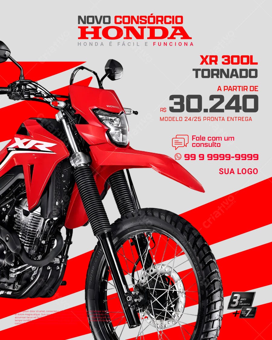 Post Consórcio Honda Moto XR 300L Tornado PSD Editável