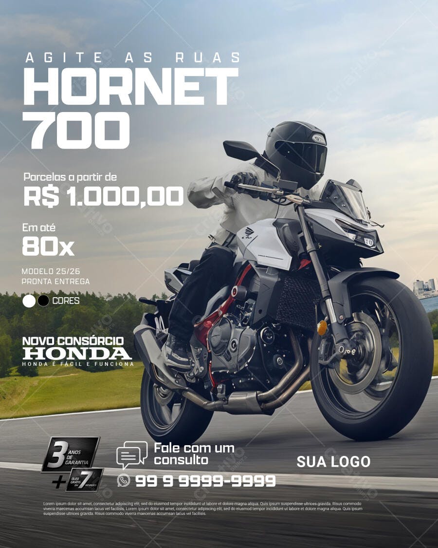 Post Instagram Consórcio Honda Hornet 700 PSD Editável