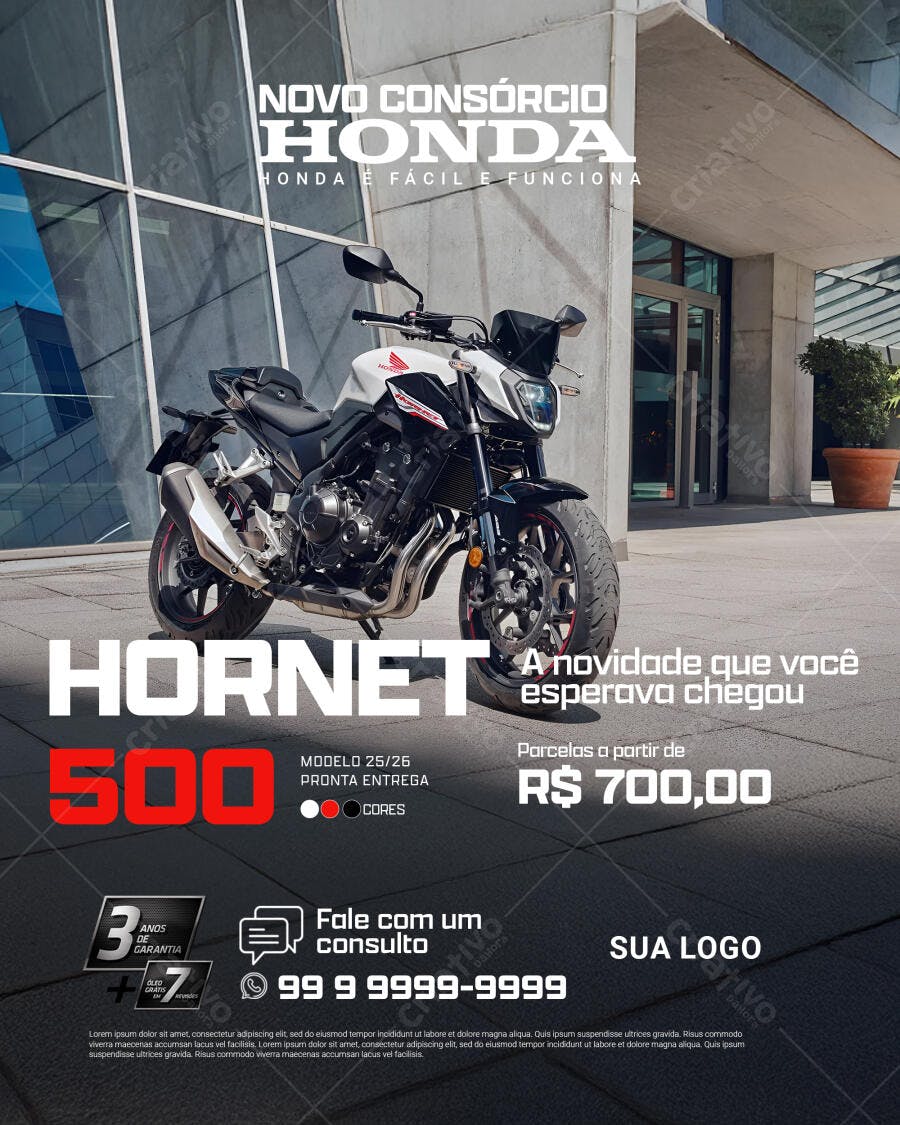 Flyer Consórcio Honda Moto Hornet PSD Editável