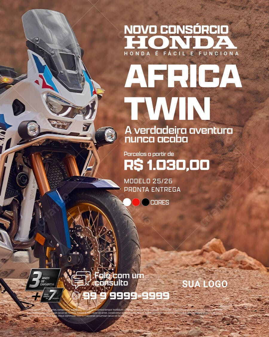 Post Instagram Consórcio Honda Moto Africa Twin PSD Editável