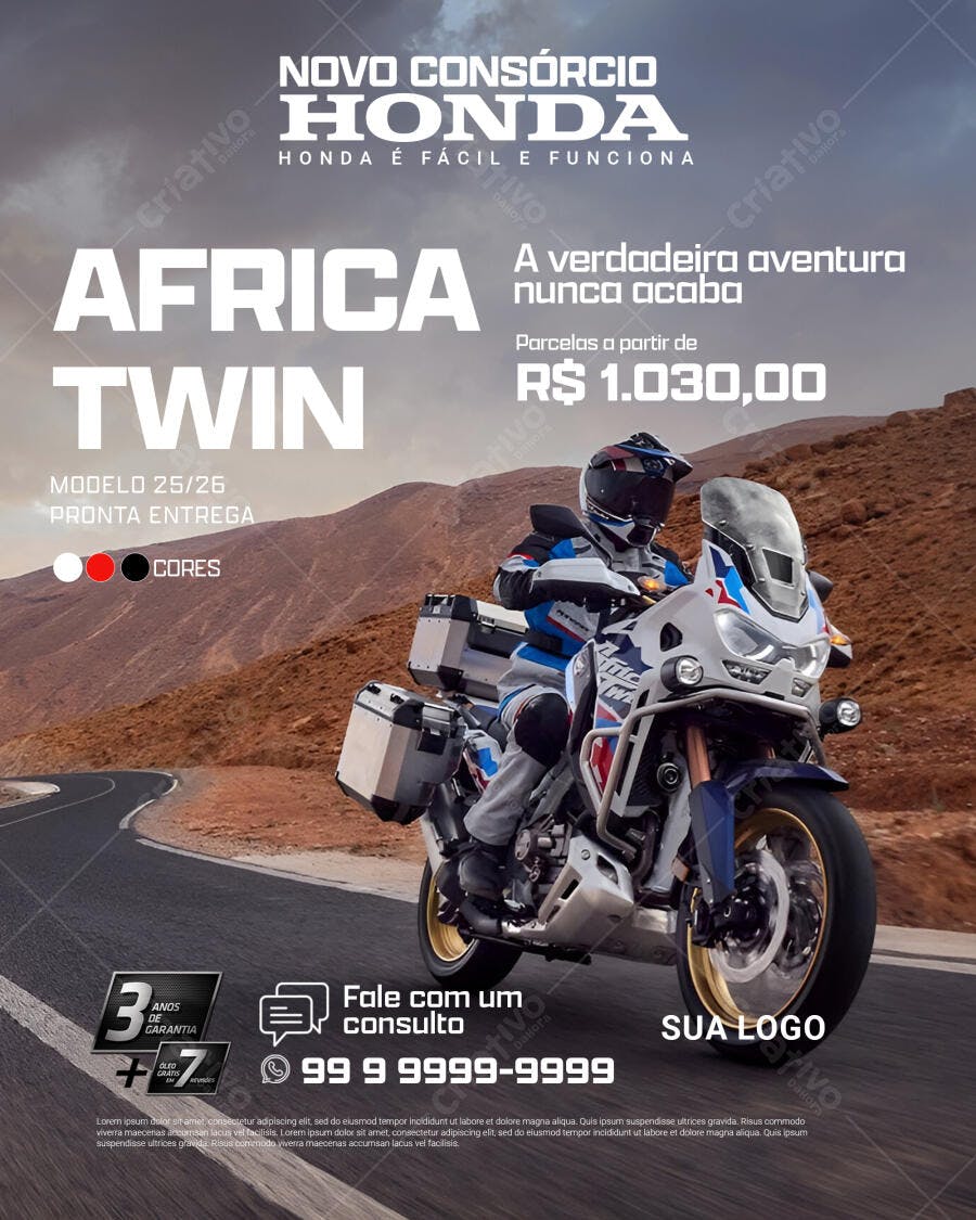 Post Instagram Consórcio Honda Moto Africa Twin PSD Editável