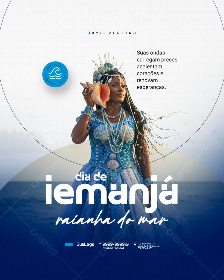 Post Iemanjá 2 de Fevereiro Rainha do Mar PSD Editável