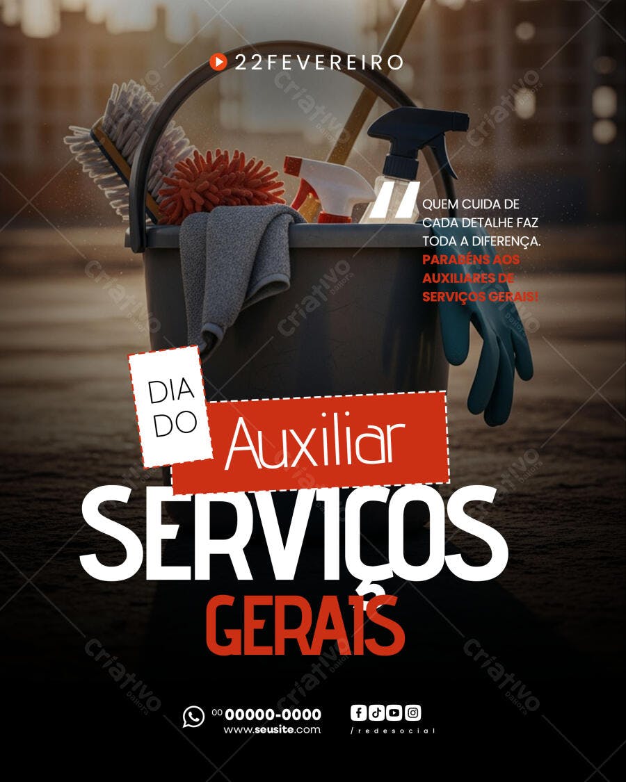 Post Instagram Dia do Auxiliar Serviços Gerais PSD Editável