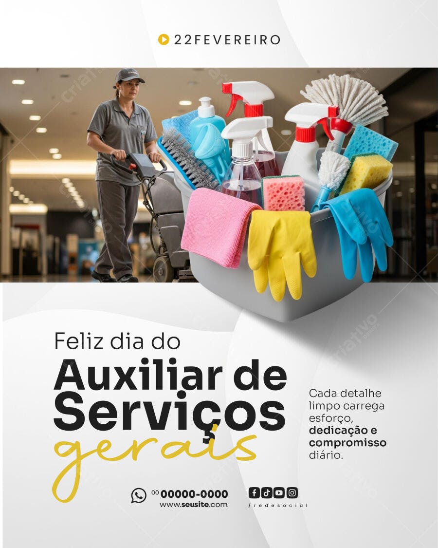 Post Dia do Auxiliar de Serviços Gerais PSD Editável