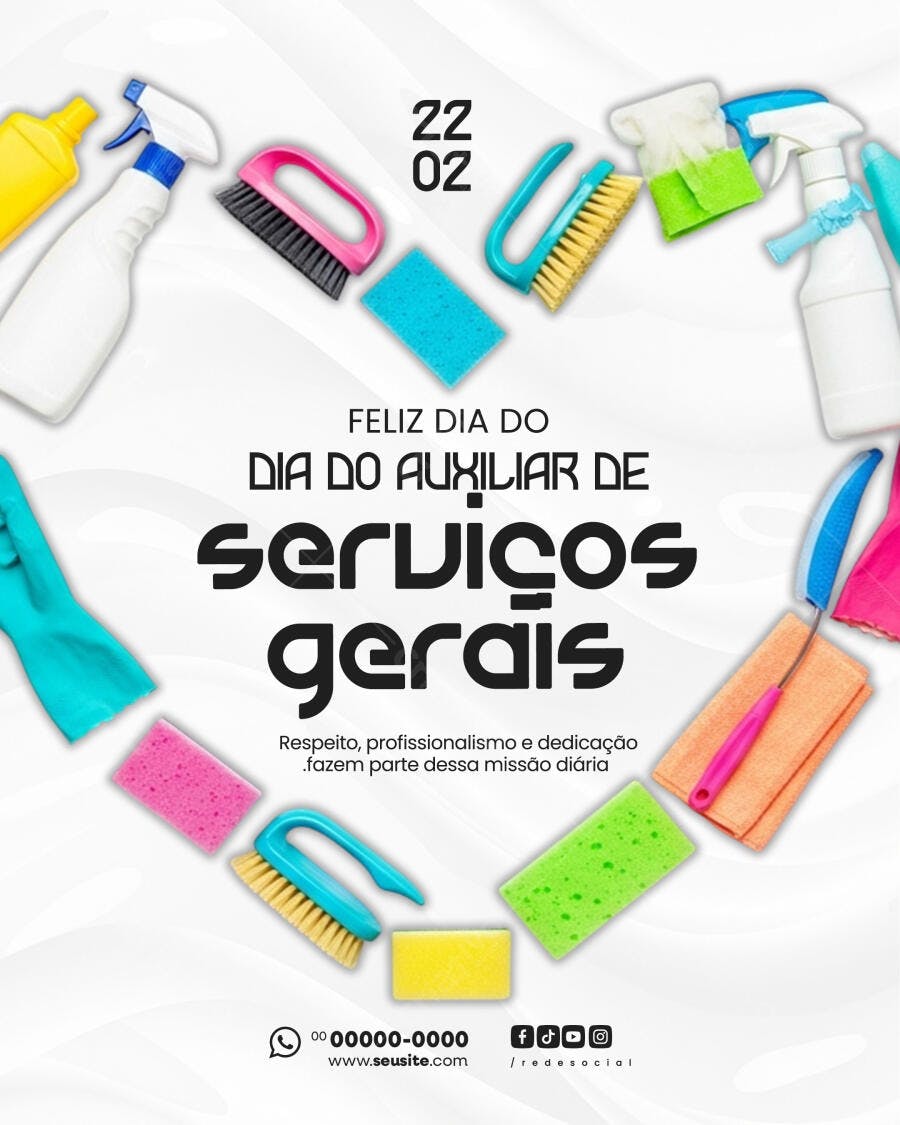 Post Dia do Auxiliar de Serviços Gerais PSD Editável