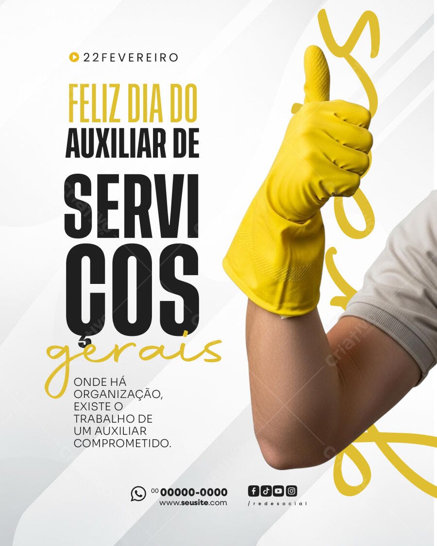 Post Dia do Auxiliar de Serviços Gerais 22 de Fevereiro PSD Editável