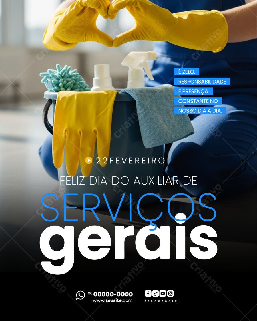 Post Dia do Auxiliar de Serviços Gerais PSD Editável