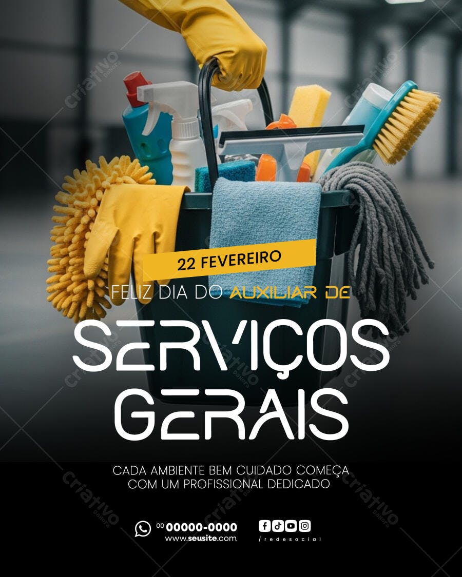 Post Instagram Serviços Gerais Dia do Auxiliar PSD Editável