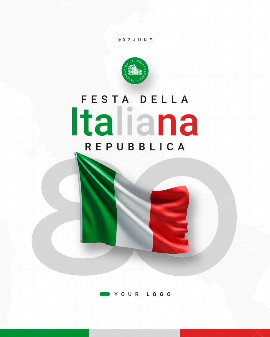 Post Festa della Repubblica Italiana 2 de Junho PSD Editável