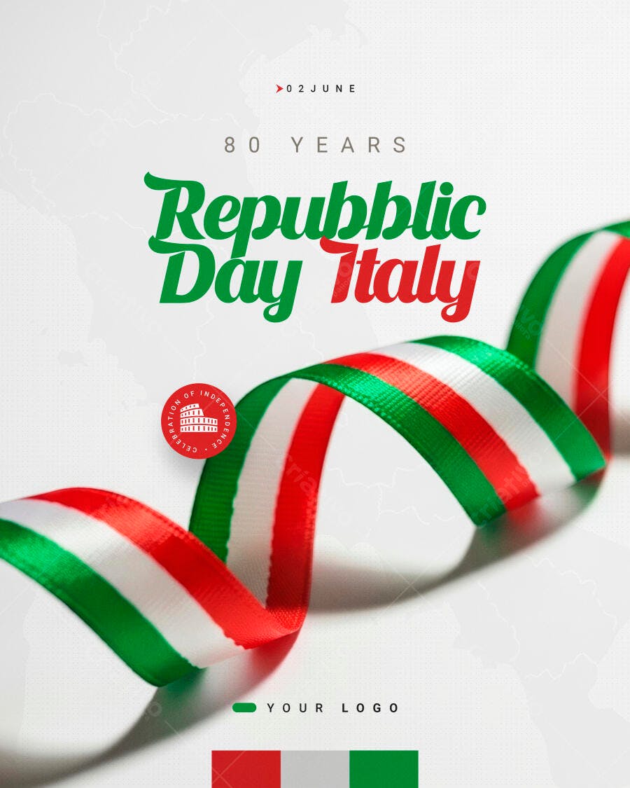 Post Instagram Dia da República Itália 02 Junho PSD Editável