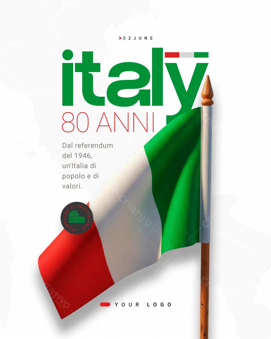 Post Instagram Dia da República Italiana 2 de Junho PSD Editável