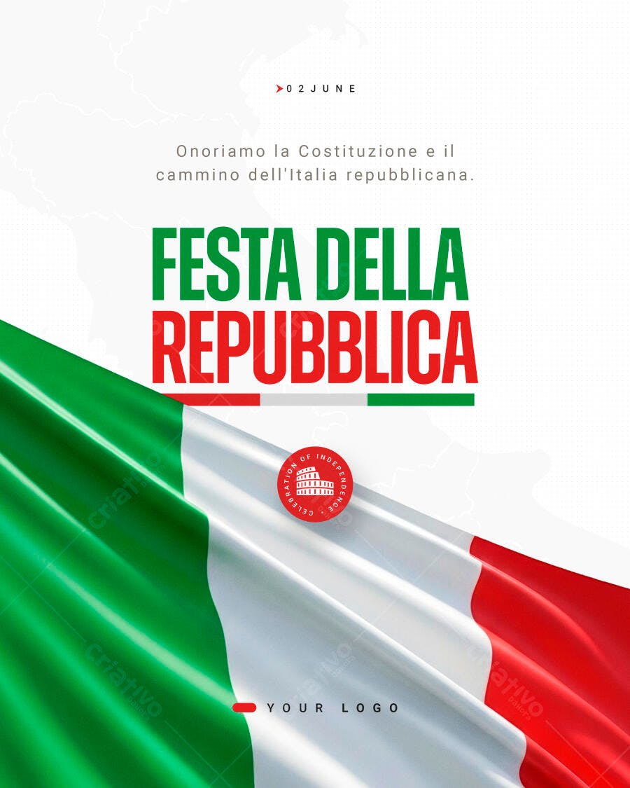 Post Festa della Repubblica Italiana 2 de Junho PSD Editável