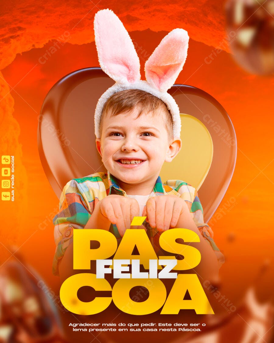 Post Instagram Páscoa Feliz Criança PSD Editável