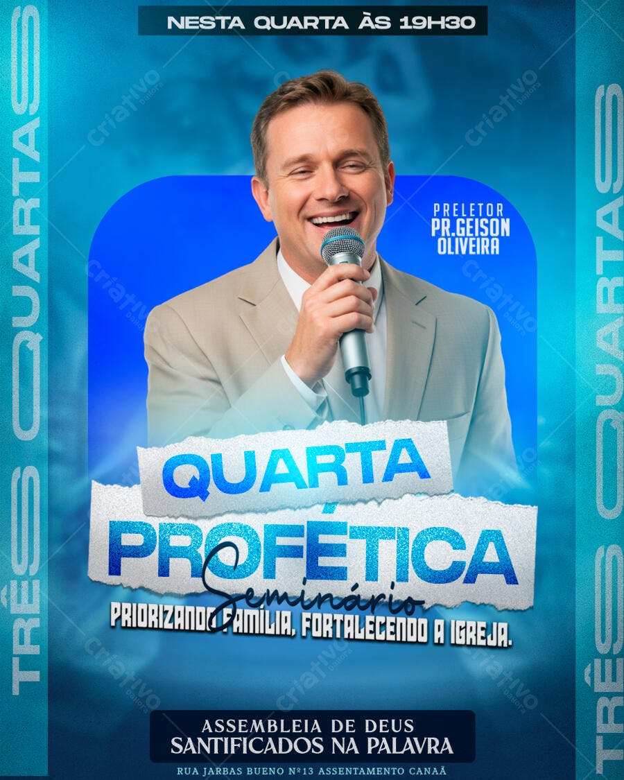 Flyer Quarta Profética Igreja Evangélica PSD Editável