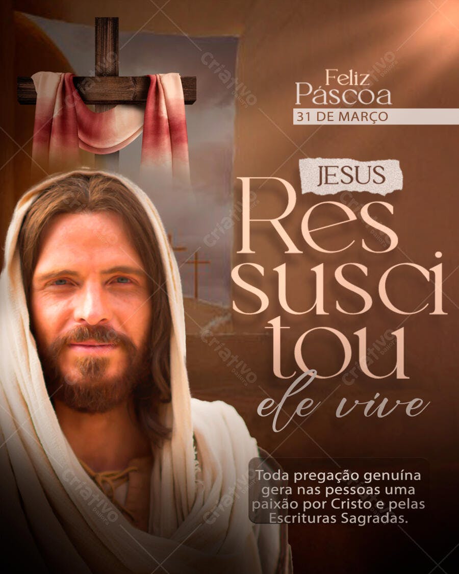 Post Instagram Feliz Páscoa Jesus Ressuscitou PSD Editável