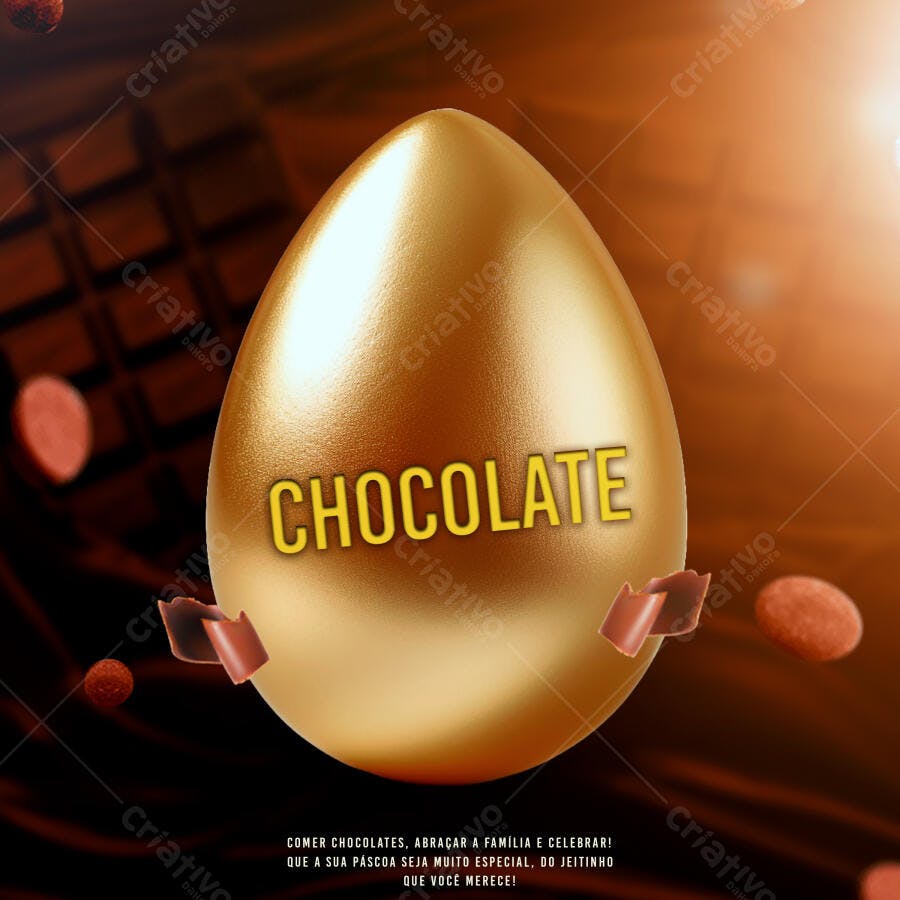 Post Instagram Páscoa Chocolate Dourado PSD Editável
