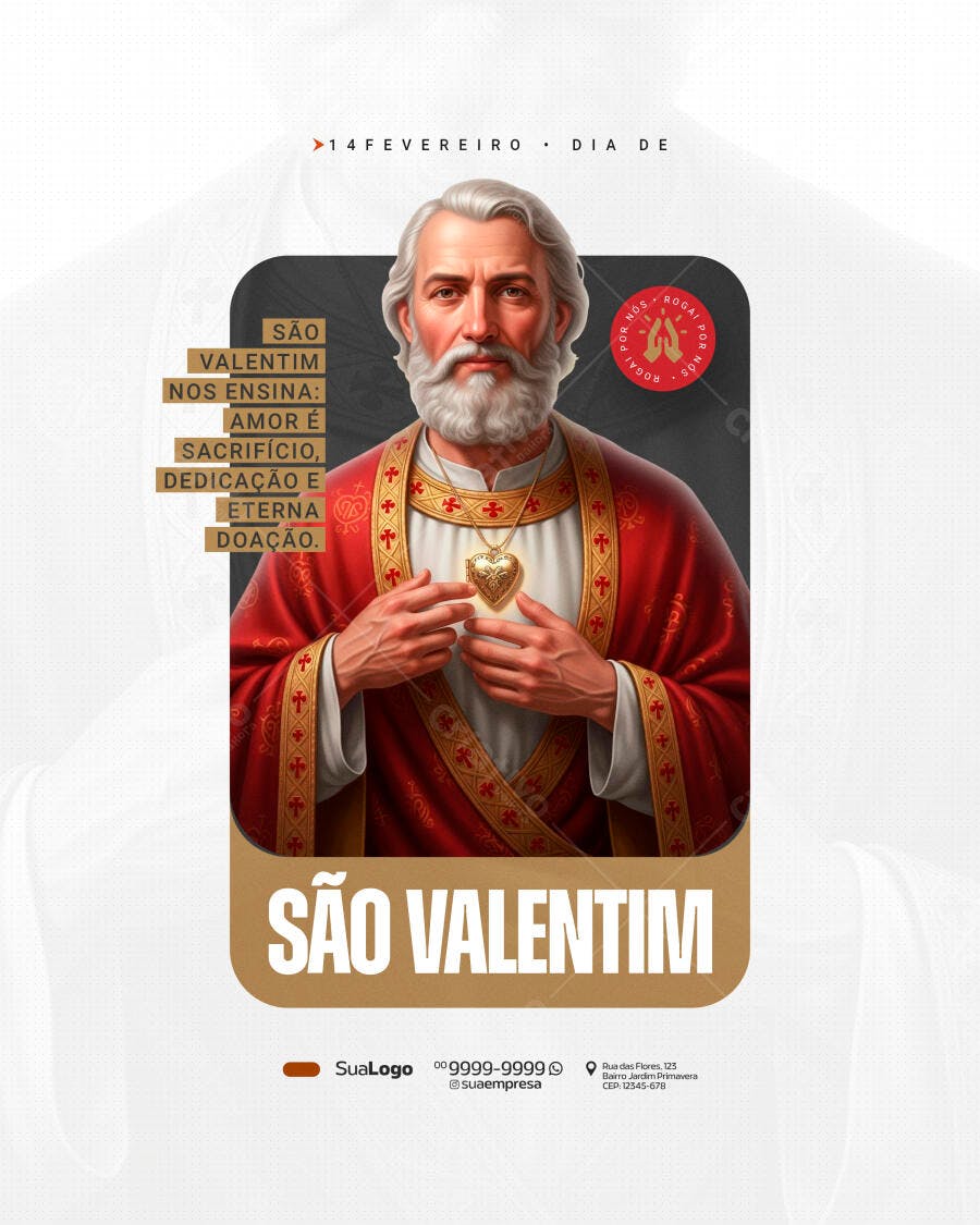 Post Instagram Dia de São Valentim 14 de Fevereiro PSD Editável