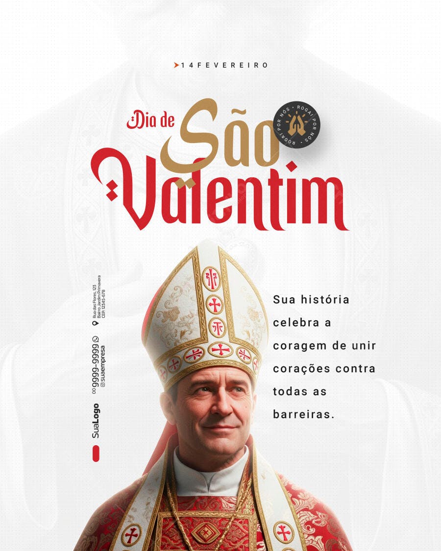 Post Dia de São Valentim 14 de Fevereiro PSD Editável