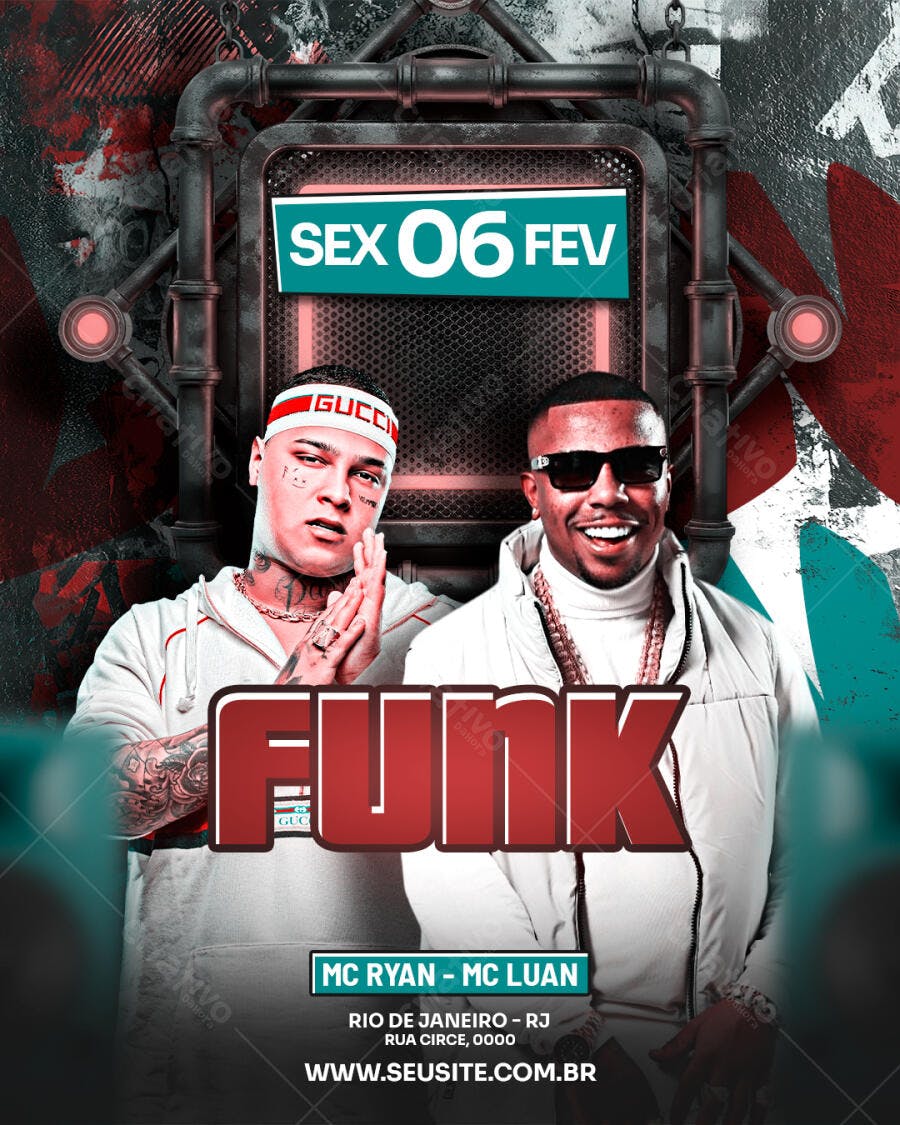 Flyer Funk Fevereiro Evento MC Ryan MC Luan PSD Editável