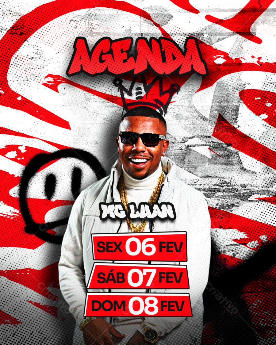 Flyer Agenda Eventos Fevereiro MC Luan PSD Editável